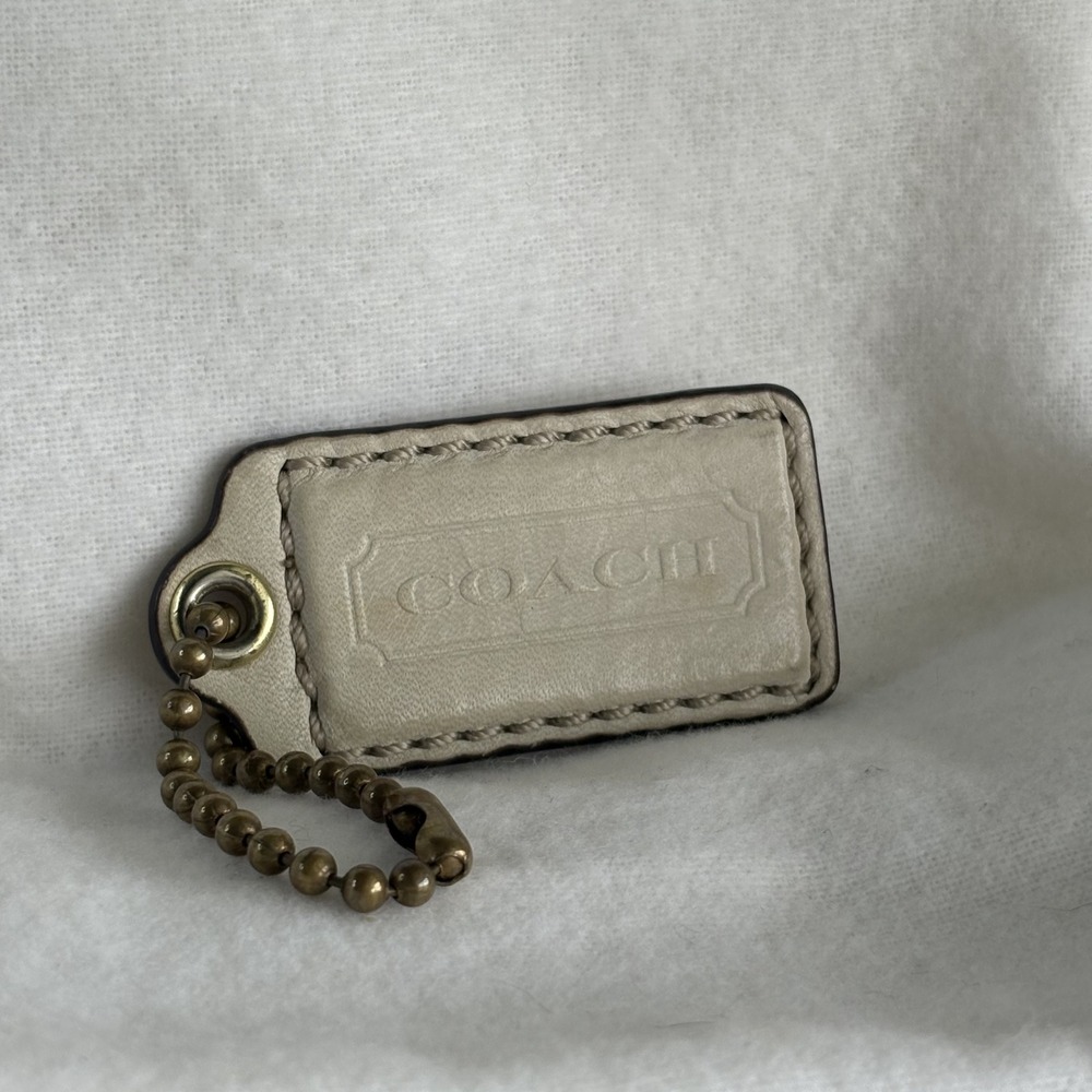 COACH 2.25" Hang Tag Fob Bag Charm Off-White Leather, Brass Ball Chain
